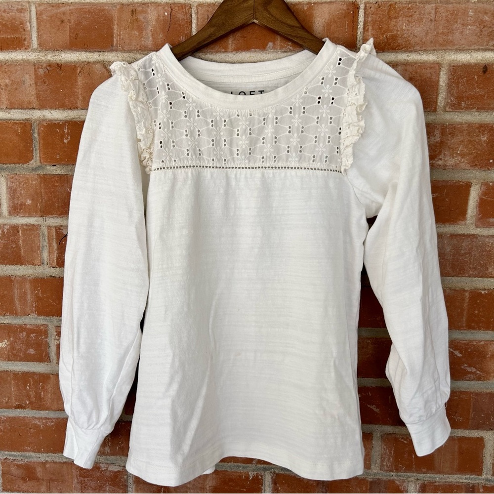 SP LOFT Petite White Lace & Ruffle Detail Top